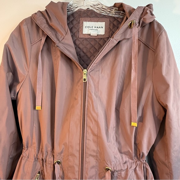 Cole Haan Dusty Rose Hooded Trench Coat | Water Resistant Travel Parka | Med - Picture 6 of 16